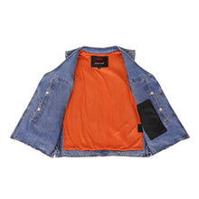 Load image into Gallery viewer, Men's Blue Denim Motorcycle Vest with Lace &amp; Pockets