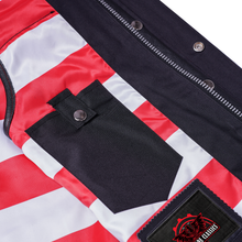 Load image into Gallery viewer, Mens's Leather Motorcycle Vest with Scoop Collar &amp; USA Flag
