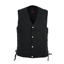 Load image into Gallery viewer, Men's Black Denim Motorcycle Vest – Single Panel Back