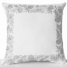 Load image into Gallery viewer, Decorative Throw Pillow Case in White Linen with Flower Embroidery - Cushion in Floral Detail - Anniversary Wedding Bridesmaid Gifts - 16x16