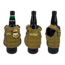 Load image into Gallery viewer, BRB-002-A Border Patrol Agent Tactical Beverage Bottle or Can Cooler Vest CBP BPA with removable patches perfect gift for Challenge Coin collectors