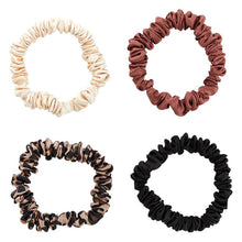 Load image into Gallery viewer, 4 Pack Satin Hair Tie Pack in Black / Brown / Cheetah / Nude | Stretchy Scrunchies Hair Accessory