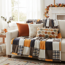 Load image into Gallery viewer, Tache Fall Orange Farmhouse Super Soft Micro Fleece Plaid Patchwork Plush Lightweight Bed Throw Blanket (4021)