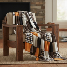 Load image into Gallery viewer, Tache Fall Orange Farmhouse Super Soft Micro Fleece Plaid Patchwork Plush Lightweight Bed Throw Blanket (4021)