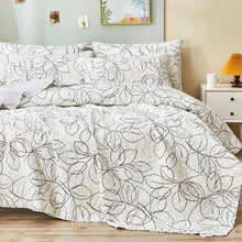Load image into Gallery viewer, Tache Modern Abstract Leaf Line Art Foliage White Grey Black Gold Reversible Quilt Set (TJ3571-Q)