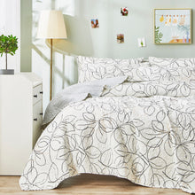 Load image into Gallery viewer, Tache Modern Abstract Leaf Line Art Foliage White Grey Black Gold Reversible Quilt Set (TJ3571-Q)