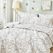 Load image into Gallery viewer, Tache Modern Abstract Leaf Line Art Foliage White Grey Black Gold Reversible Quilt Set (TJ3571-Q)