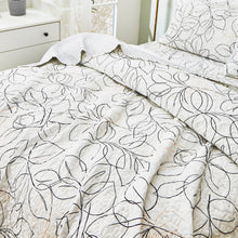 Load image into Gallery viewer, Tache Modern Abstract Leaf Line Art Foliage White Grey Black Gold Reversible Quilt Set (TJ3571-Q)