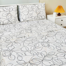 Load image into Gallery viewer, Tache Modern Abstract Leaf Line Art Foliage White Grey Black Gold Fitted Sheet / Flat Sheet (TJ3571)