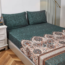 Load image into Gallery viewer, Tache Rustic Paisley Mandala Palace Floral Watercolor Dark Teal Fitted Sheet / Flat Sheet (KF174)