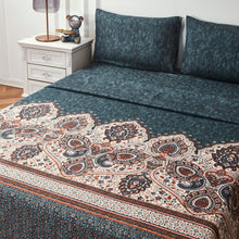 Load image into Gallery viewer, Tache Rustic Paisley Mandala Palace Floral Watercolor Dark Teal Fitted Sheet / Flat Sheet (KF174)