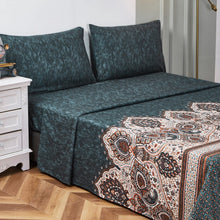 Load image into Gallery viewer, Tache Rustic Paisley Mandala Palace Floral Watercolor Dark Teal Fitted Sheet / Flat Sheet (KF174)