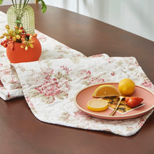 Load image into Gallery viewer, DaDa Bedding Hint of Mint Cottage Floral Roses Quilted Cotton Dining Table Runner (3036)