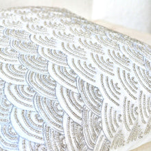 Load image into Gallery viewer, Decorative throw pillow covers -Ivory white throw pillows with detailed embroidered waves - Sashiko- Cushion cover - Couch pillows 16x16