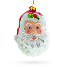 Load image into Gallery viewer, Santa Head with Mistletoe Glass Christmas Ornament