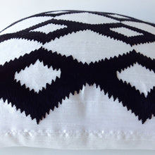 Load image into Gallery viewer, Black Ikat on White Silk Pillow Cover