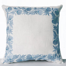 Load image into Gallery viewer, Decorative Throw Pillow Case in White Linen with Flower Embroidery - Cushion in Floral Detail - Anniversary Wedding Bridesmaid Gifts - 16x16