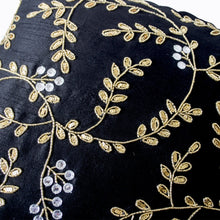Load image into Gallery viewer, Black Silk Gold Leaves Pillows Cover