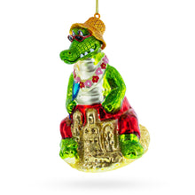 Load image into Gallery viewer, Alligator Relaxing on the Beach Glass Christmas Ornament
