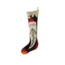 Load image into Gallery viewer, 5.5" Black Stocking w/Santa Face Handcrafted Felt Ornament