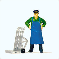 Load image into Gallery viewer, Preiser 28125 HO Scale Railroad Personnel -- Standing Porter w/Luggage Cart