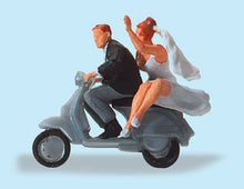 Load image into Gallery viewer, Preiser 28150 HO Scale Vespa Scooter -- Wedding Couple on Vespa