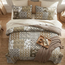 Load image into Gallery viewer, DaDa Bedding Bohemian Olive Brown Moroccan Paisley Floral Filigree Patchwork Cotton Bedspread Set (JHW-885)