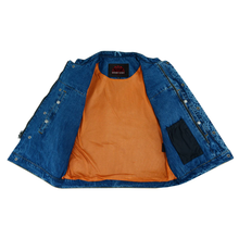 Load image into Gallery viewer, Men's Blue Denim Motorcycle Vest with Lace &amp; Pockets