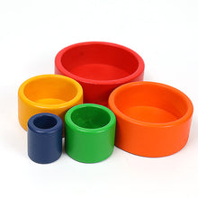 Load image into Gallery viewer, 5 Pcs Wooden Stacking Nesting Cup Bowl Set in Primary Rainbow Color