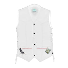 Load image into Gallery viewer, Men's Traditional Denim Motorcycle Vest with Side Laces – Smart Access Pockets