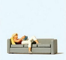 Load image into Gallery viewer, Preiser 28179 HO Scale Woman Reading on Sofa -- Figure &amp; Sofa