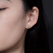 Load image into Gallery viewer, Opal Diamond Sakura Cherry Blossom Flower Stud Earrings 14K Yellow Gold