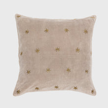 Load image into Gallery viewer, Embroidered star pillow, taupe cotton velvet