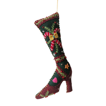 Load image into Gallery viewer, 6.5" Red High Heeled Shoe w/Grn Stocking &amp;Candy Canes