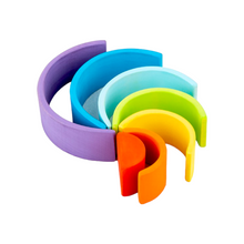 Load image into Gallery viewer, 7 Pcs STAINED Mini Wooden Rainbow Stacker in Stained Purple Sunset Color
