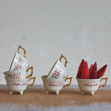 Load image into Gallery viewer, Set of 6 Sassy Holiday Footed Teacups w/ Gold Electroplating