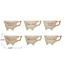 Load image into Gallery viewer, Set of 6 Sassy Holiday Footed Teacups w/ Gold Electroplating