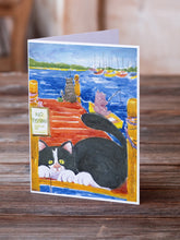 Load image into Gallery viewer, Cat Fishing from the dock Greeting Cards -  Blank Note Cards – 8-Pack of Artist-Designed Cards with Envelopes