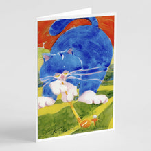 Load image into Gallery viewer, Big Blue the Cat Golfer Greeting Cards -  Blank Note Cards – 8-Pack of Artist-Designed Cards with Envelopes