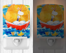 Load image into Gallery viewer, Big Orange Tabby Fishing Ceramic Night Light 6014CNL