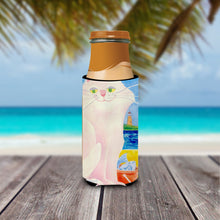 Load image into Gallery viewer, Big white Cat at the beach Slim Can Hugger – Fun &amp; Functional Drink Coolers 6018MUK