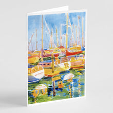 Load image into Gallery viewer, Boats at the Harbour Greeting Cards -  Blank Note Cards – 8-Pack of Artist-Designed Cards with Envelopes