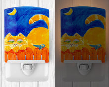 Load image into Gallery viewer, Big orange Tabby cat on the fence Ceramic Night Light 6020CNL
