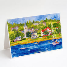Load image into Gallery viewer, Harbour Scene with Sailboat Greeting Cards -  Blank Note Cards – 8-Pack of Artist-Designed Cards with Envelopes