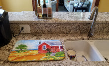 Load image into Gallery viewer, Old Red Cottage House at the lake or Beach Dish Drying Mat – Absorbent, Artistic Kitchen Essentials 6041DDM
