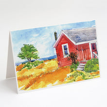 Load image into Gallery viewer, Old Red Cottage House at the lake or Beach Greeting Cards -  Blank Note Cards – 8-Pack of Artist-Designed Cards with Envelopes