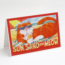 Load image into Gallery viewer, Orange Tabby at the beach Greeting Cards -  Blank Note Cards – 8-Pack of Artist-Designed Cards with Envelopes