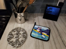 Load image into Gallery viewer, Black and white Cat Surfin Bird Pot Holders - Set of 2 Decorative Kitchen Helpers | Made in the USA 6051PTHD