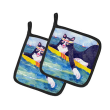 Load image into Gallery viewer, Black and white Cat Surfin Bird Pot Holders - Set of 2 Decorative Kitchen Helpers | Made in the USA 6051PTHD
