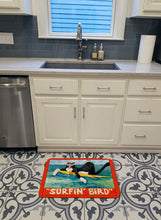Load image into Gallery viewer, Black and white Cat Surfin Bird Machine Washable Memory Foam Mat 6051RUG
